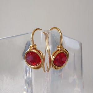 Dainty Red Ruby Earrings Gold, Minimalist Style, July Birthstone Birthday Gift For Mum