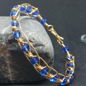 Sapphire Blue Celtic Bangle Cuff, wire wrap Jewellery, September Birthstone Bracelet Gift for her