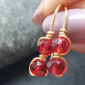 Wire wrapped Ruby Red earrings for women, Minimalist Style handmade jewellery, July Birthday gift