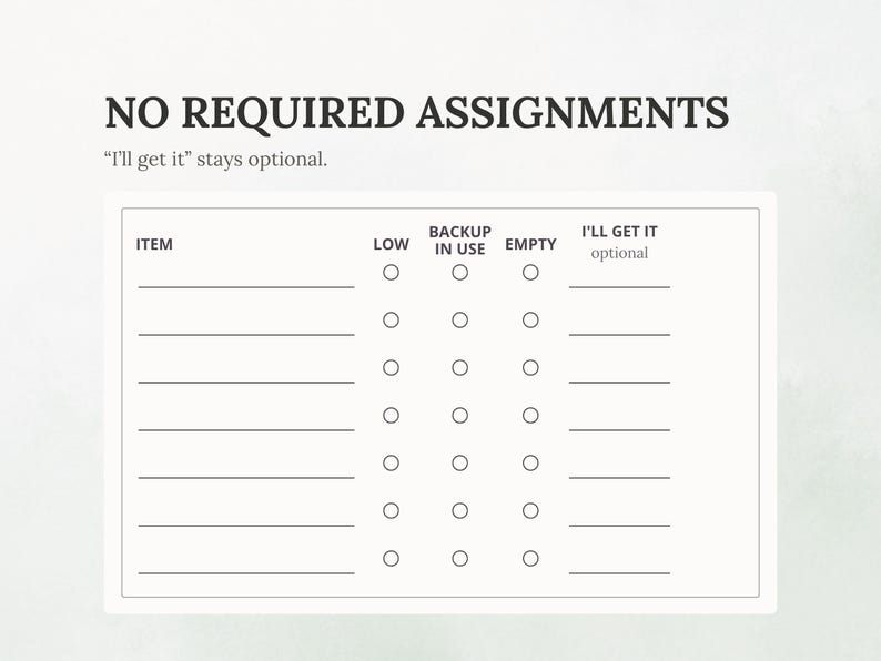 Support Circle S Worksheet.pdf Household Supplies Checklist for ADHD, Shared Restock List, Running Low ...