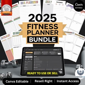 Fitness Planner 2025 | Workout Tracker | Exercise Journal | Health & Wellness Planner | Canva Editable | Digital Download
