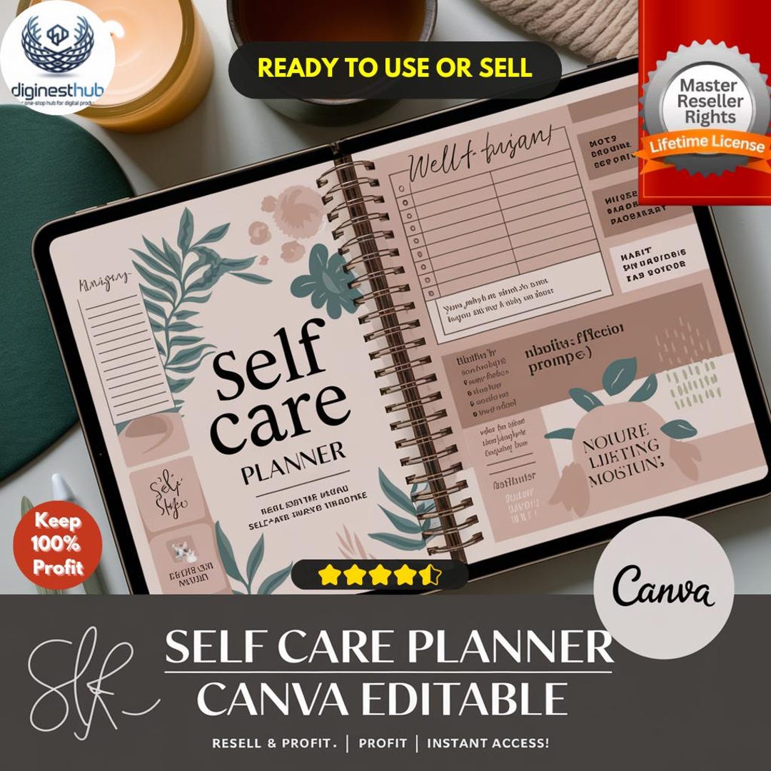 Self Care Planner MRR PLR | Digital Journal and Wellness Tracker ...
