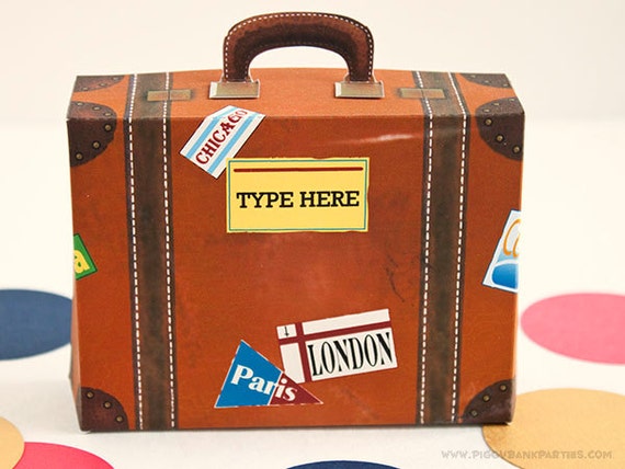 Vintage Suitcase Favor Box (Large with Yellow Label): Print at Home Digital File | Luggage Gift Box | Travel | Baggage - Instant Download Il_570xn