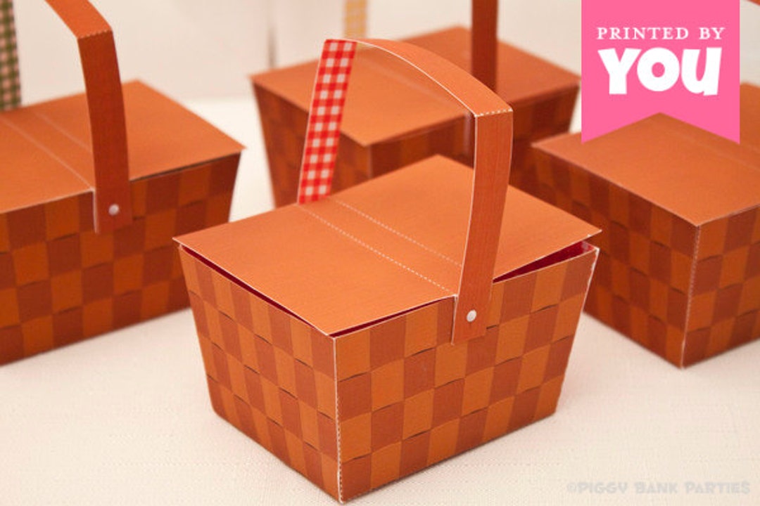 Picnic Basket Favor Box : Full color Digital Template Print at Home DIY Picnic Basket Favor Box : Full color Digital Template Print at Home DIY