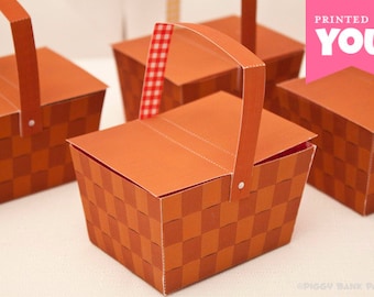 Picnic Basket Favor Box : Full-Color Digital Template | Print at Home | DIY Printable | Faux Wood Gift Box | Digital File | Instant Download
