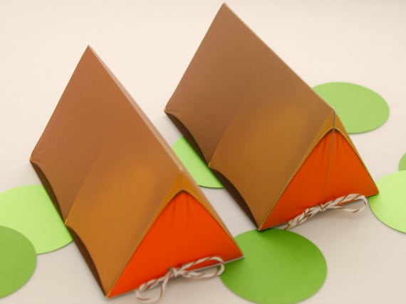 Campout Tent Favor Box - Orange & Khaki : Print at Home Camping Favor Gift Box | Camp | DIY Printable | Digital File - Instant Download Il_570xn