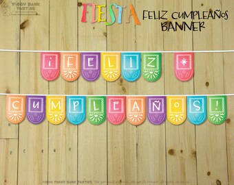 FIESTA Feliz Cumpleaños Banner : DIY Printable Spanish Happy Birthday Party Decoration | Fiesta | Cinco de Mayo Birthday - Instant Download