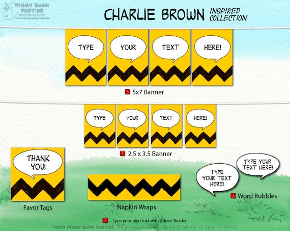 CHARLIE BROWN Inspired Collection - DIY Printable Peanuts Inspired Birthday Party Decoration // Chevron // Comic Strip - Instant Download Il_570xn