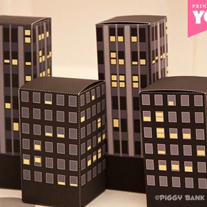 Nighttime City Buildings Favor Box Set: Print at Home Full-Color Digital Templates | DIY Printable | Digital File | Instant Download