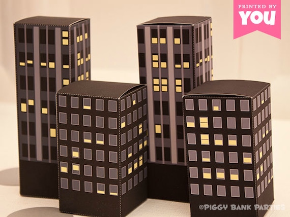 Nighttime City Buildings Favor Box Set: Print at Home Full-Color Digital Templates | DIY Printable | Digital File | Instant Download Il_570xn