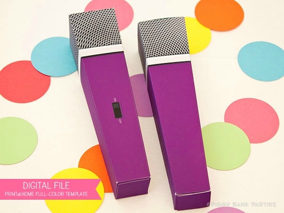 Microphone Favor Box - Purple : Print at Home Full-Color Template | Rockstar Party Favor | DIY Printable | Digital File - Instant Download Il_570xn