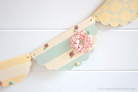 Shabby Chic Pink Green Floral Personalised Retirement Party Bunting Banner