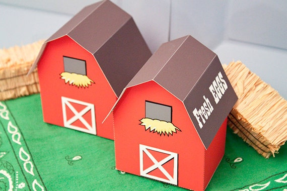 BARN Favor Box : Print at Home Farm Themed Gift Box | Barnyard Favor | Full-Color Template | DIY Printable | Digital File | Instant Download Il_570xn