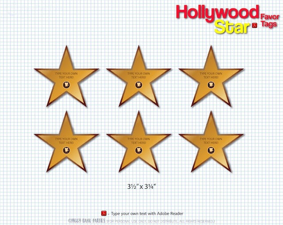 Hollywood Star Favor Tags : Print at Home Walk of Fame Thank You Tag | Movie Star | Red Carpet Premiere | Digital File | Instant Download Il_570xn