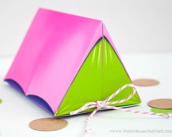 Campout Tent Favor Box - Pink, Purple & Lime : Print at Home Camping Favor Gift Box | Camp | DIY Printable | Digital File - Instant Download