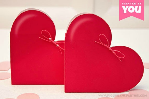 Deep Pink HEART Favor Box - DIY Printable Valentine's Day Gift Box // Wedding Favor // Bridal Shower // Baby // Love - Instant Download Il_570xn
