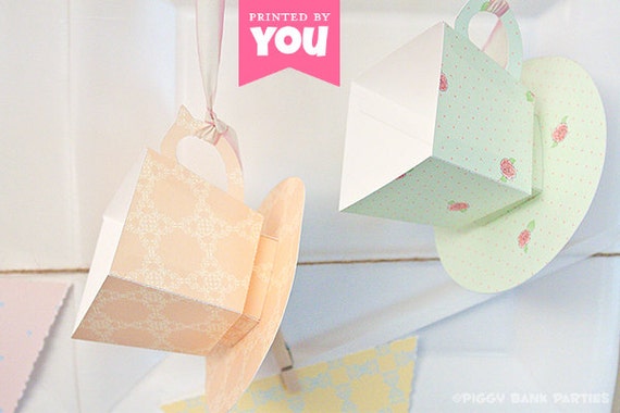 Tea Cup Favor Box Set - Shabby Chic: DIY Printable Tea Party Themed PDF - Instant Download Il_570xn