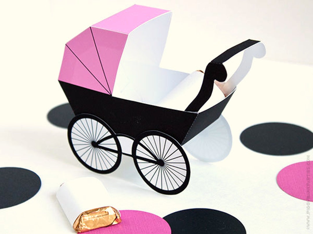 Baby Carriage Favor Box Pink & Black : DIY Printable Baby Buggy Gift ...