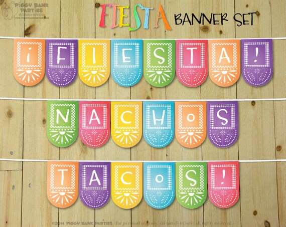 FIESTA Banner Set : DIY Printable Cinco de Mayo Party Decoration | Nachos Bunting | Tacos Banner | Mexican Papel Picado - Instant Download Il_570xn