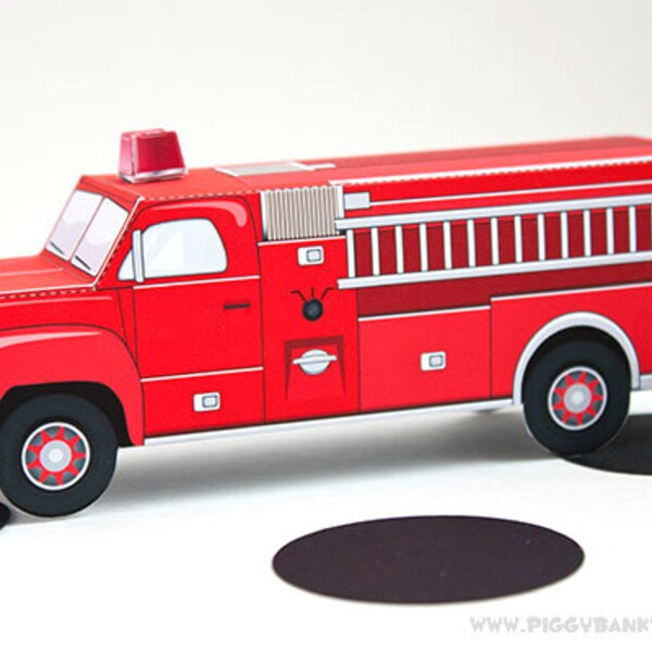 Red Vintage Fire Truck Favor Box : Print at Home Firetruck Gift Box | Fireman Birthday | Firefighter | DIY Digital File  - Instant Download