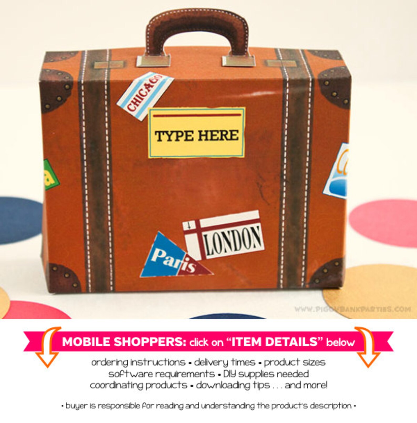 Vintage Suitcase Favor Box Small With Yellow Label Print Etsy