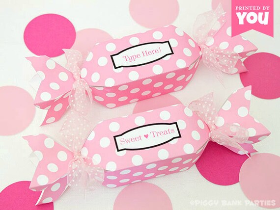 Sweet Dots Favor Box - Pink : Print at Home Full-Color Template | Wrapped Candy Shaped Box | DIY Printable | Digital File - Instant Download Il_570xn