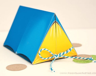 Campout Tent Favor Box - Scout Blue & Yellow : Print at Home Camping Favor Gift Box | Camp | DIY Printable | Digital File - Instant Download