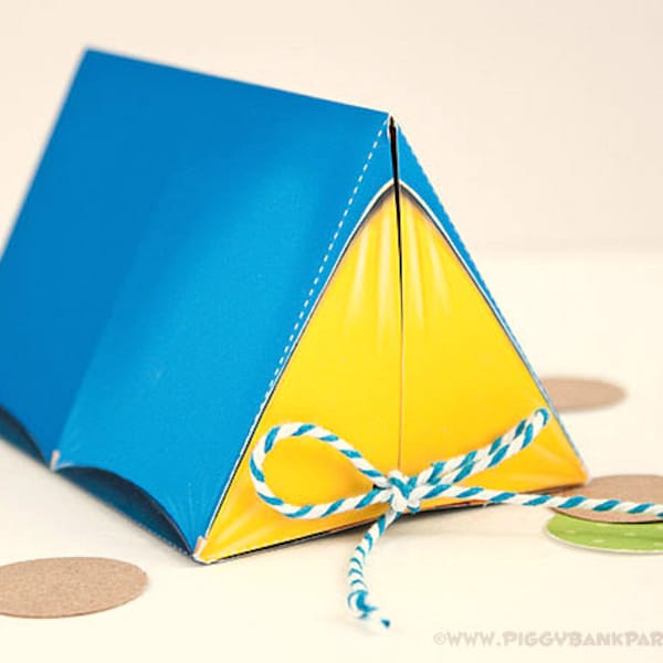 Camping-Zelt-Geschenkbox – Scout-Blau und Gelb: Drucken Sie zu Hause Camping-Geschenkbox | Lager | DIY druckbare | Digitale Datei - Sofortiger Download