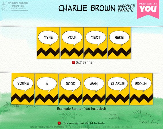 Charlie Brown Inspired Banner : Print at HOME Peanuts Gang Banner | Comic Strip | Chevron | DIY Printable | Digital Files - Instant Download Il_570xn