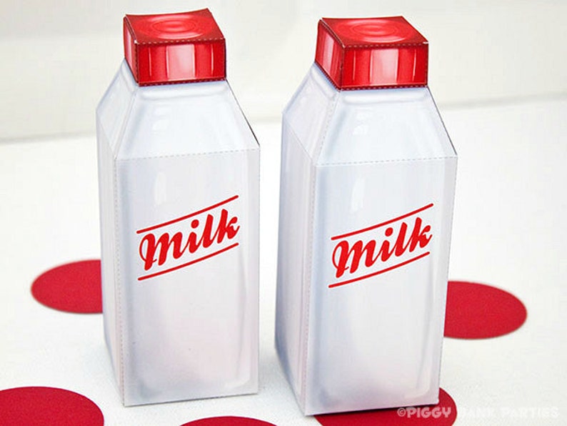 Milk Bottle Favor Box Red : DIY Printable Vintage Glass Bottle Inspired PDF Milk & Cookies Farm Birthday Instant Download image 1