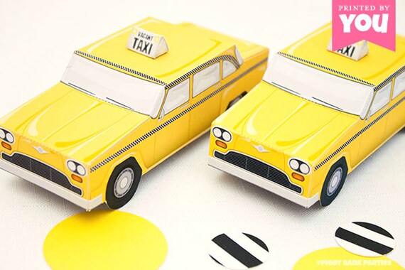 Taxi Cab Favor Box : Print at Home Yellow Checker Cab Full-Color Template | New York Favor | DIY Printable | Digital File | Instant Download Il_570xn