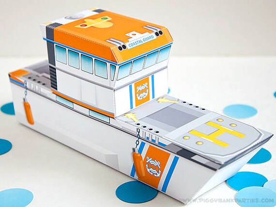 Coastal Guard Boat Favor Box : DIY Printable Coast Guard Inspired Gift Box | Boat Party Favor | Rescue Birthday Party - Instant Download Il_570xn