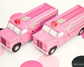 Vintage Feuerwehrauto Geschenkbox - Pink: DIY druckbare Feuerwehrauto Geschenkbox | Feuerwehrmann Geburtstag | Rettung | Feuerwehrmann - Instant Download