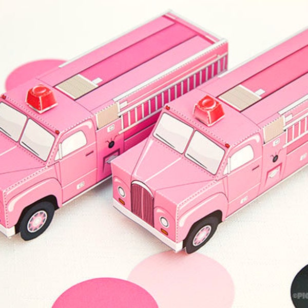 Vintage Fire Truck Favor Box - Pink : DIY Printable Firetruck Gift Box | Fireman Birthday | Rescue | Firefighter - Instant Download