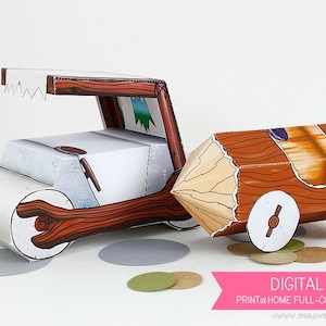 Stone Age Cars Favor Box Set : Print at Home Full-Color Template | Prehistoric Gift Box | Rock Car | DIY Printable - Instant Download