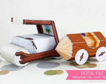 Stone Age Cars Favor Box Set : Print at Home Full-Color Template | Prehistoric Gift Box | Rock Car | DIY Printable - Instant Download