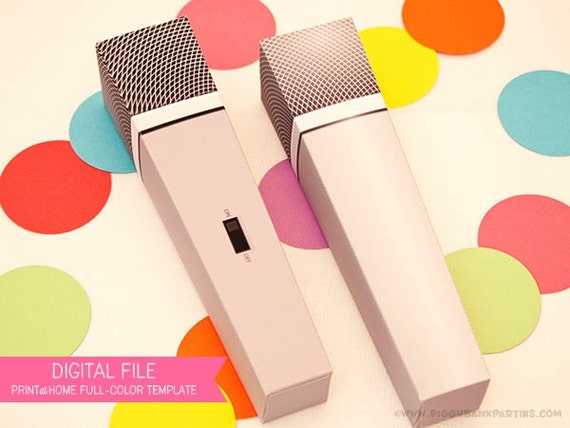 MICROPHONE Favor Box (Silver Gray): DIY Printable PDF - Instant Download Il_570xn