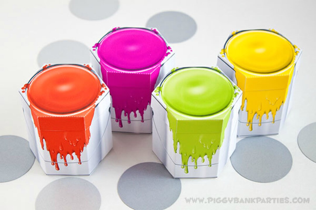 Paint Can Favor Box Set NEON DIY Printable Painting Party Gift Box