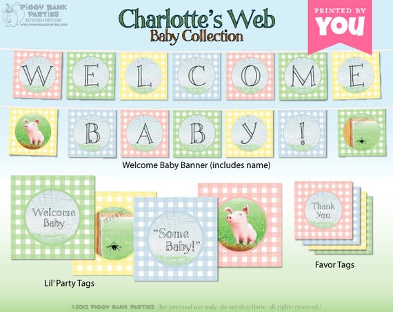 CHARLOTTE'S WEB Inspired Baby Collection : Print at Home Baby Shower Decorations | Storybook | Farm | DIY Printable | Digital Files Il_570xn