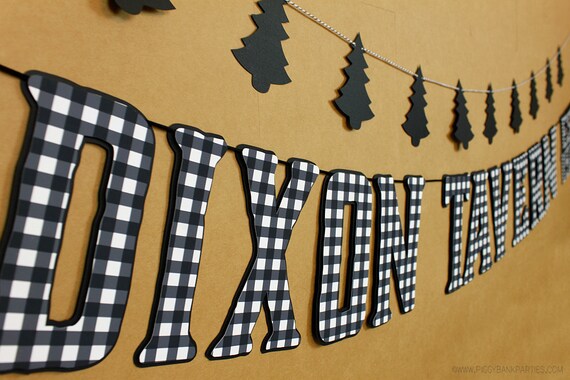 Black & White Lumberjack Plaid Banner : Handcrafted Custom Phrase Banner | Camping Birthday Party Decoration | Farmhouse | Buffalo Check Il_570xn