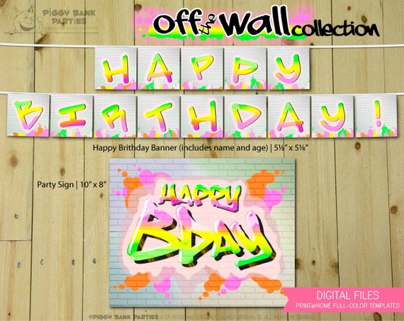 Off the Wall Collection - PMix : Print at Home Birthday Party Decorations | Hip Hop | Graffiti | 80s Party | DIY Printable | Digital Files Il_570xn