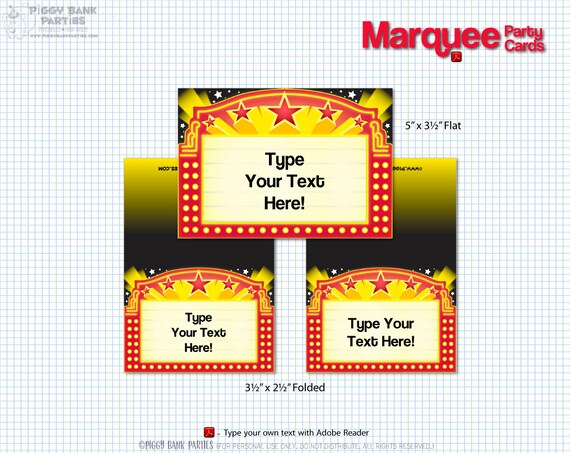 MARQUEE Party Cards : DIY Printable Food Tents and Party Labels // Hollywood Star // Movie Night // Birthday Party - Instant Download Il_570xn