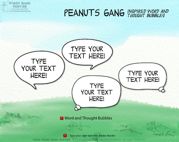 Peanuts Gang Inspired Word and Thought Bubbles : Print at Home Food Tents | DIY Printable | Digital Files | Instant Download Il_570xn