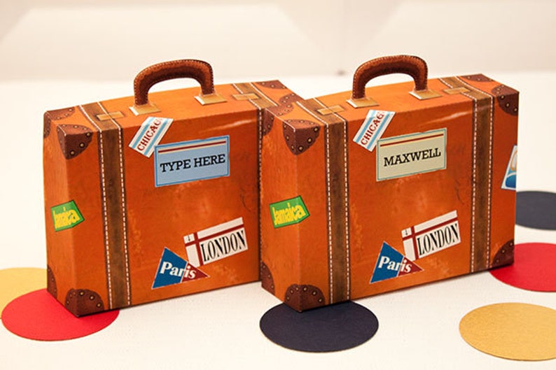 Vintage Suitcase Favor Box large With Yellow Label Print at Etsy