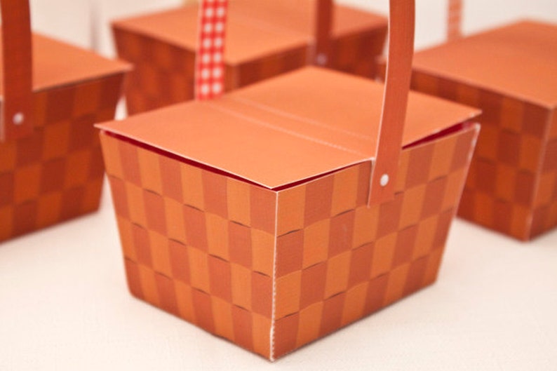 Picnic Basket Favor Box : Full-Color Digital Template Print at Home DIY Printable Faux Wood Gift Box Digital File Instant Download image 4