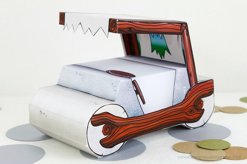 Stone Age Cars Favor Box Set : Print at Home Full-Color Template Prehistoric Gift Box Rock Car DIY Printable Instant Download image 3