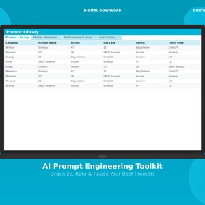 AI Prompt Engineering Toolkit | ChatGPT Prompt Library Spreadsheet | AI Prompt Templates | Excel
