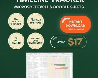 House Flip Budget Spreadsheet Rehab Tracker Fix and Flip Calculator ARV 70% Rule ROI Excel Template