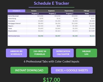 Landlord Tax Prep Spreadsheet Schedule E Rental Property Income Expense Tracker Depreciation Excel Template