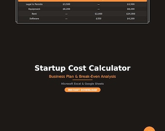 Startup Cost Calculator Spreadsheet Business Plan Budget Launch Expense Tracker Excel Google Sheets Template New Business Planning
